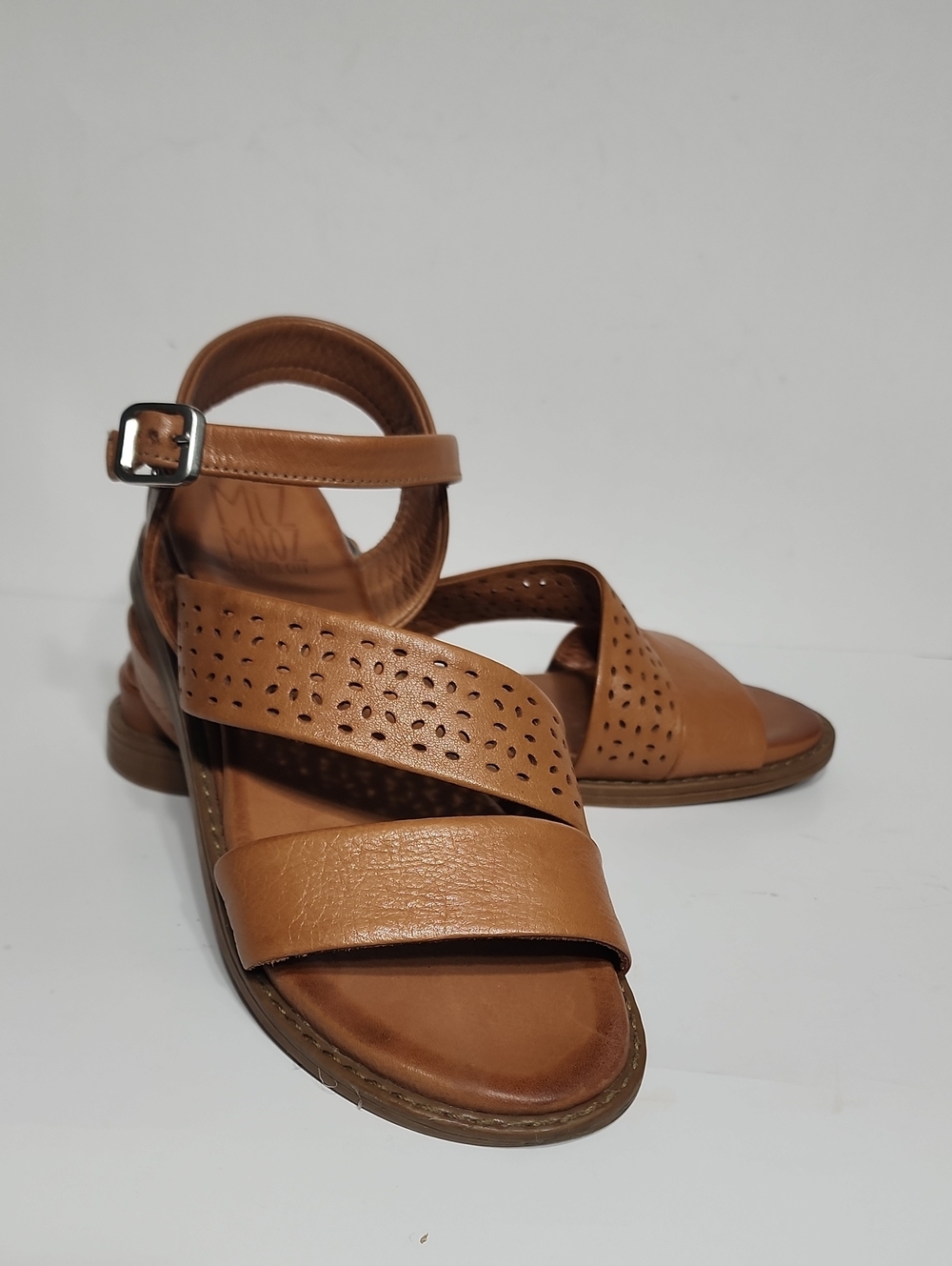 Miz Mooz Cognac Hazel Perforated Leather Strappy Sandals Size 38 - Picture 5 of 12